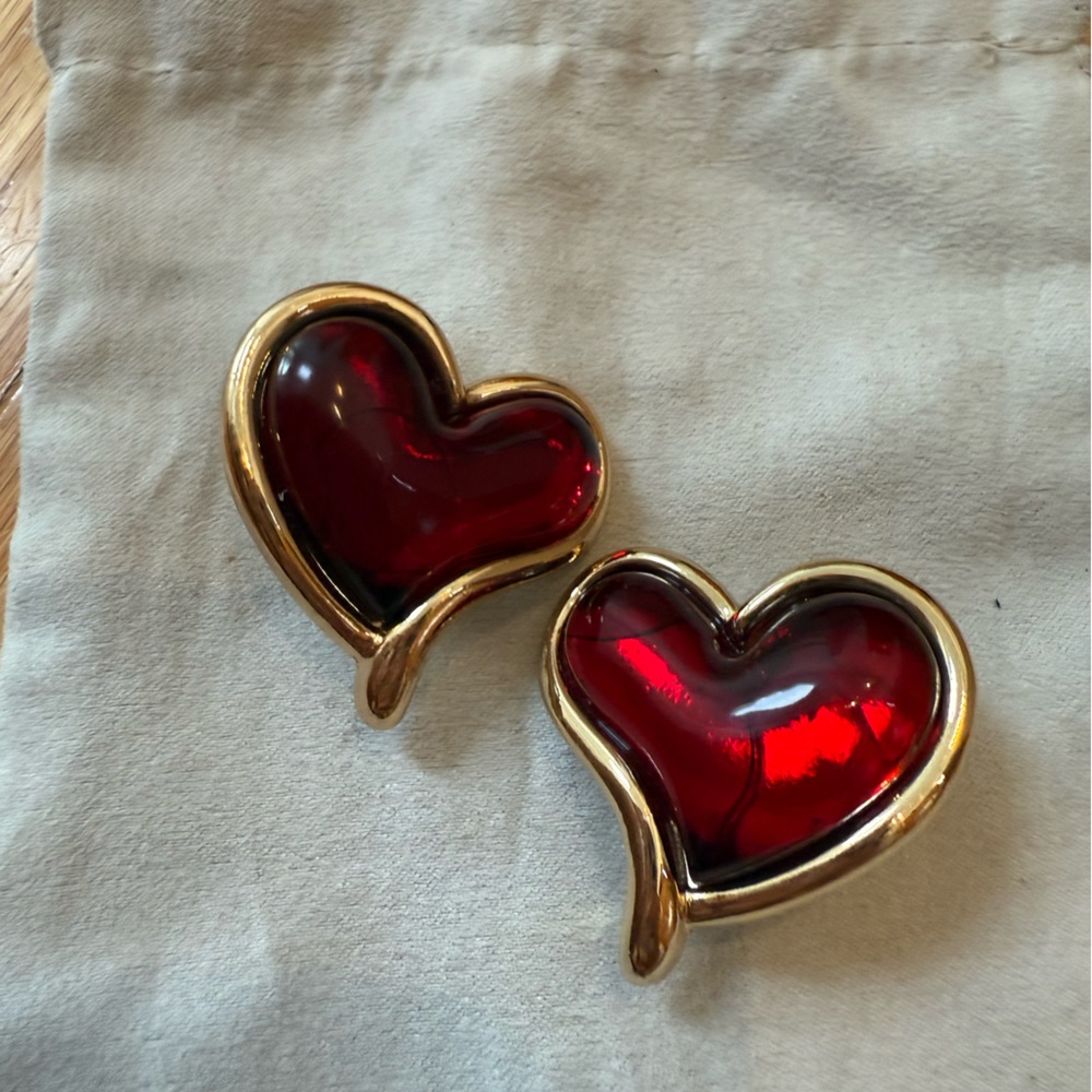 Mango Italia Gold and Red Heart Earrings